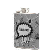 Retro Grey Custom Comic Book Pattern Personalised フラスク (左)