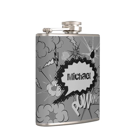 Retro Grey Custom Comic Book Pattern Personalised フラスク (右)