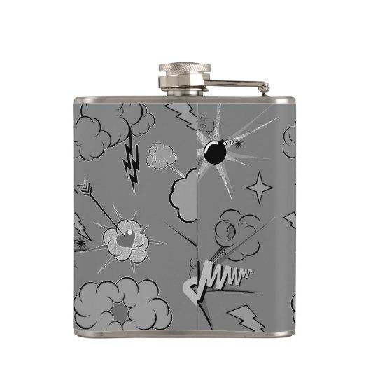 Retro Grey Custom Comic Book Pattern Personalised フラスク (裏面)