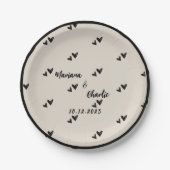 Retro Grey Hand Drawn Heart  Illustrated Wedding ペーパープレート (正面)