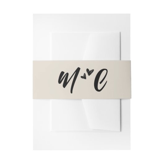 Retro Grey Hand Drawn Hearts Illustration Monogram 招待状ベリーバンド (正面例)