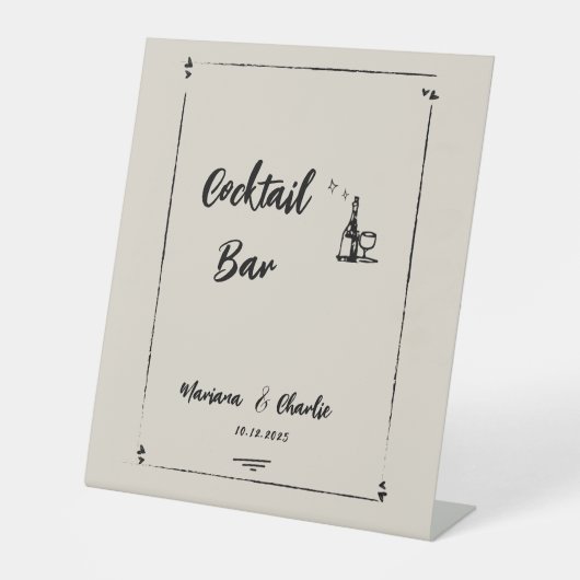 Retro Grey Hand Drawn Illustrated Cocktail Bar  台座サイン (正面)