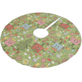 retro groovy 1970 disco christmas tree green check ブラッシュドポリエステルツリースカート (アングル)