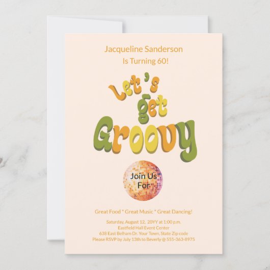 Retro Groovy 60th Birthday Invitation 招待状 (正面)