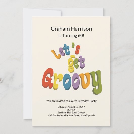Retro Groovy 60th Birthday Invitation 招待状 (正面)