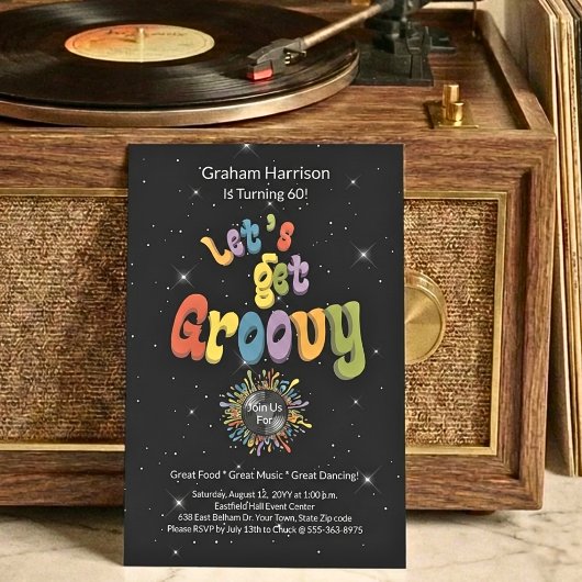 Retro Groovy 60th Birthday Invitation 招待状