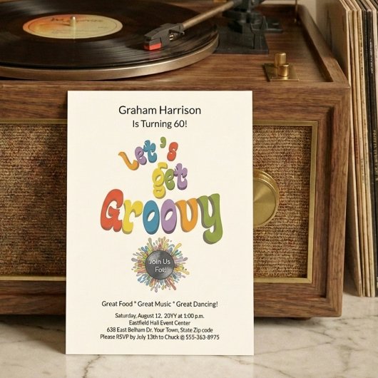 Retro Groovy 60th Birthday Invitation 招待状