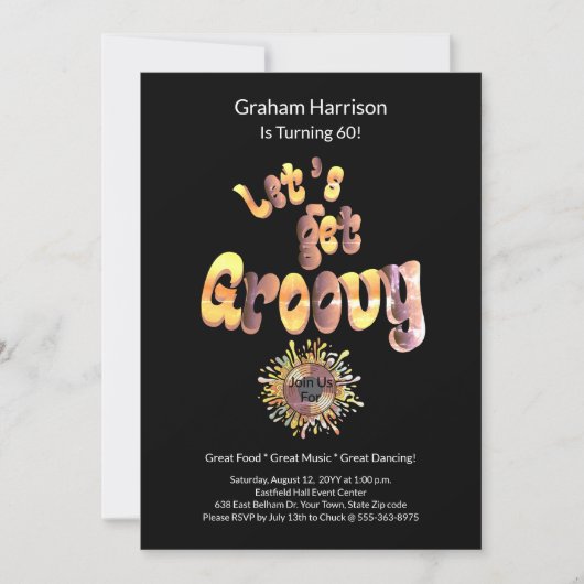 Retro Groovy 60th Birthday Invitation 招待状 (正面)