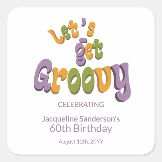 Retro Groovy 60th Birthday Party Envelope Seals スクエアシール (正面)