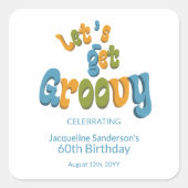Retro Groovy 60th Birthday Party Envelope Seals スクエアシール (正面)