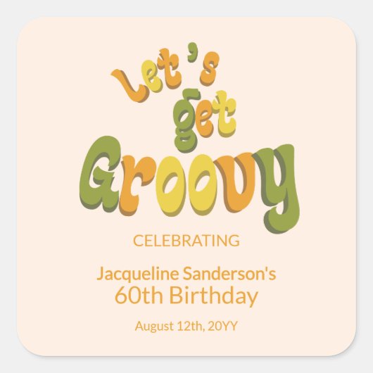 Retro Groovy 60th Birthday Party Envelope Seals スクエアシール (正面)