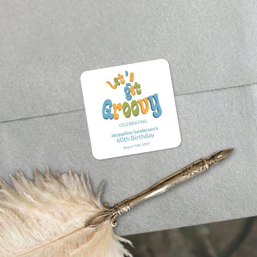 Retro Groovy 60th Birthday Party Envelope Seals スクエアシール