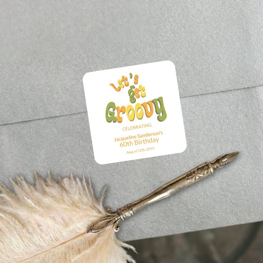 Retro Groovy 60th Birthday Party Envelope Seals スクエアシール