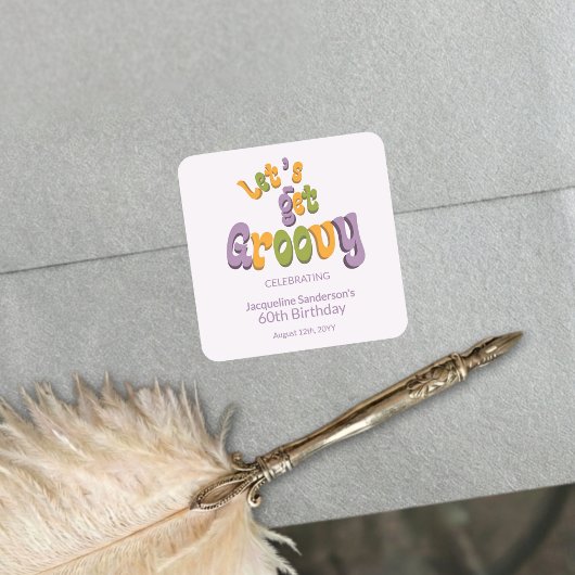 Retro Groovy 60th Birthday Party Envelope Seals スクエアシール