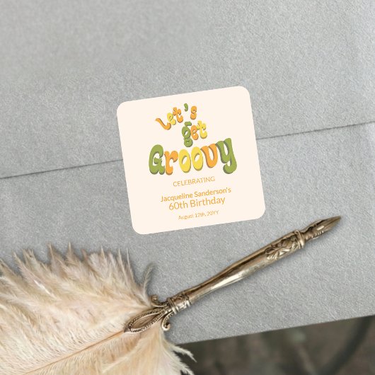 Retro Groovy 60th Birthday Party Envelope Seals スクエアシール