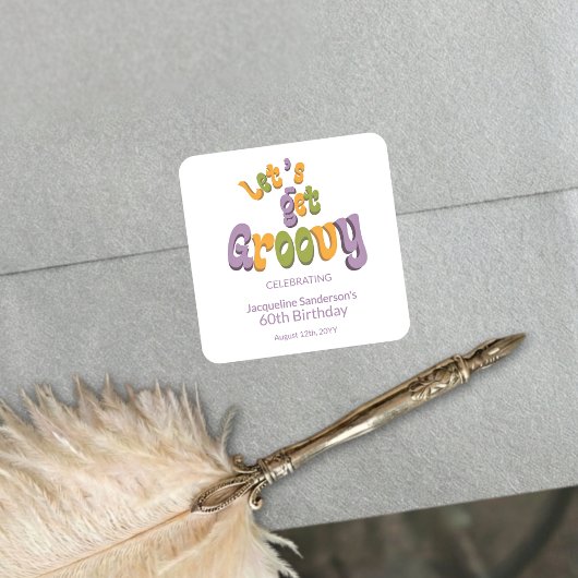 Retro Groovy 60th Birthday Party Envelope Seals スクエアシール