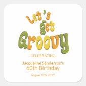Retro Groovy 60th Birthday Party Envelope Seals スクエアシール (正面)