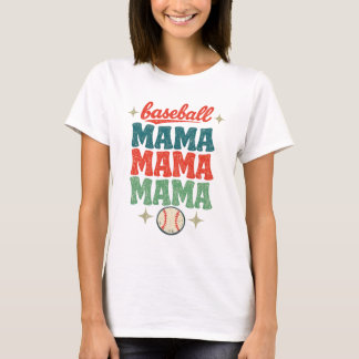 Retro Groovy 70s Baseball Mama Stacked Text Tシャツ