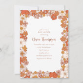 Retro Groovy 70s Floral Orange Baby Shower 招待状 (正面)