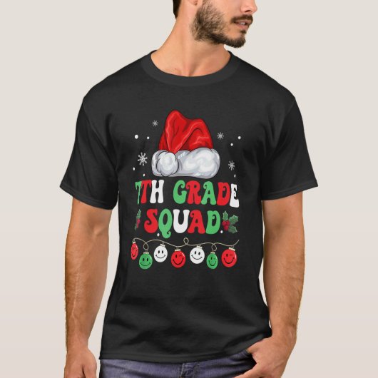 Retro Groovy 7th Grade Squad  Christmas Teacher Li Tシャツ (正面)