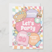 Retro Groovy Art Party Girl Birthday 招待状 (正面)
