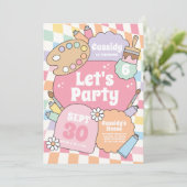 Retro Groovy Art Party Girl Birthday 招待状 (スタンド正面)