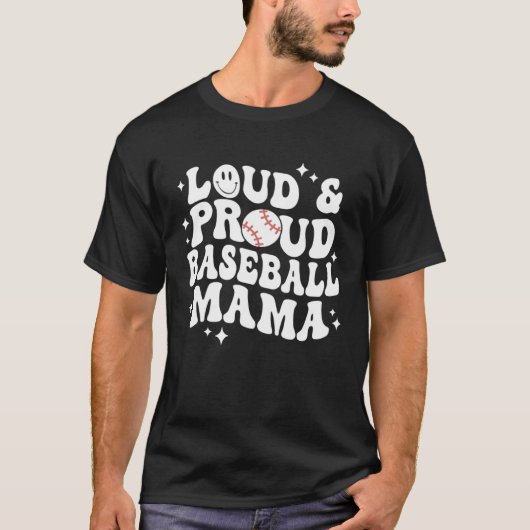Retro Groovy Ball Mom Loud & Proud Baseball Mama W Tシャツ (正面)