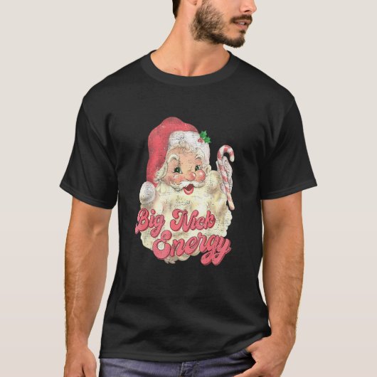 Retro Groovy Big Nick Santa Energy Christmas Tシャツ (正面)