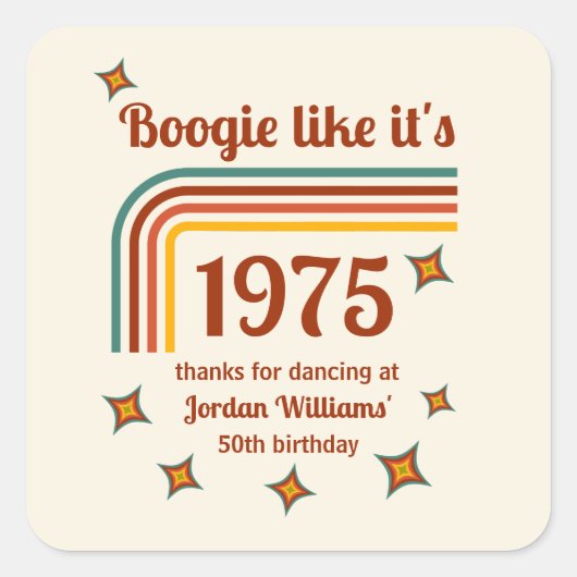 Retro Groovy Boogie Simple Dance 50th Birthday スクエアシール (正面)