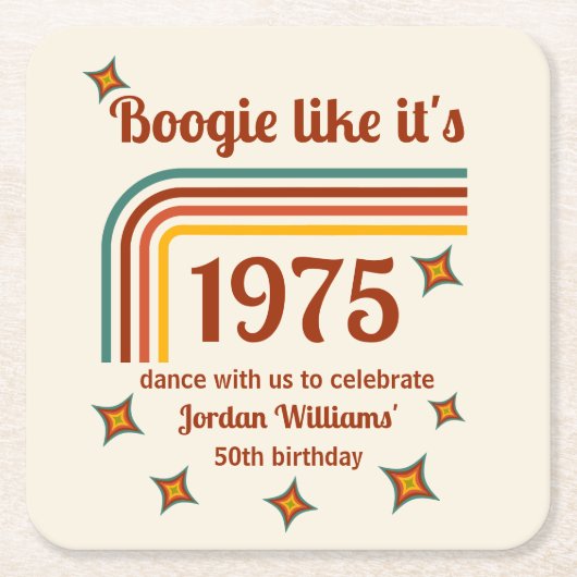 Retro Groovy Boogie Simple Dance 50th Birthday スクエアペーパーコースター (正面)