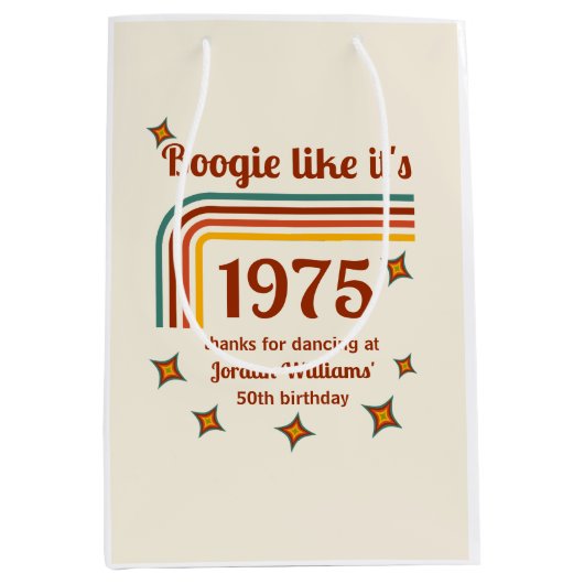 Retro Groovy Boogie Simple Dance 50th Birthday ミディアムペーパーバッグ (正面)