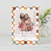 Retro Groovy Checkered Family Photo Fun Christmas シーズンカード (スタンド正面)