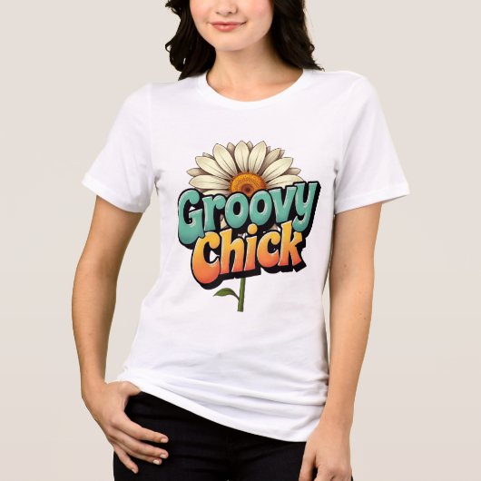 Retro Groovy Chick Easter Daisy Flower Power トライブレンドＴシャツ (正面)