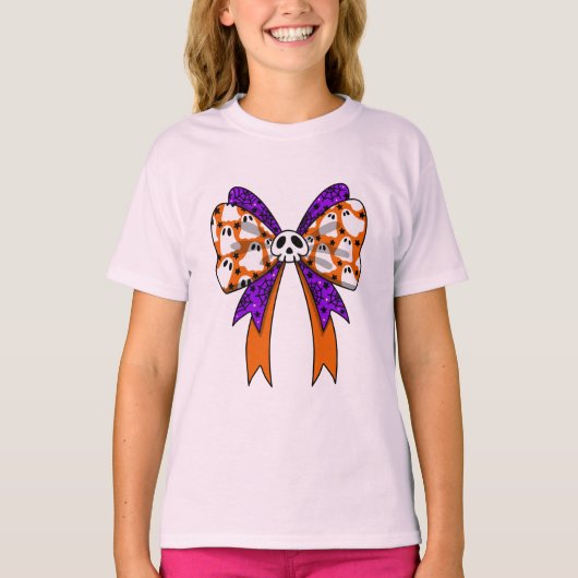 Retro Groovy cute ghosts Halloween orang purple Tシャツ (正面)