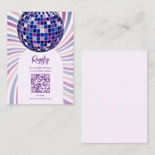 Retro Groovy Disco Bridal Shower Registry QR code エンクロージャーカード (正面/裏面)