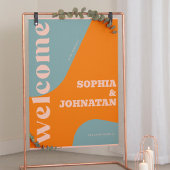 Retro groovy dusty blue typography welcome wedding ポスター
