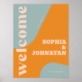 Retro groovy dusty blue typography welcome wedding ポスター (正面)