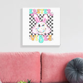 Retro Groovy Easter Vibes Bunny Checkered Smile Wo キャンバスプリント (インサイチュ (リビング))