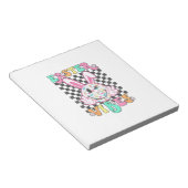 Retro Groovy Easter Vibes Bunny Checkered Smile Wo ノートパッド (アングル)
