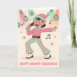 Retro Groovy Elf Merry Christmas シーズンカード