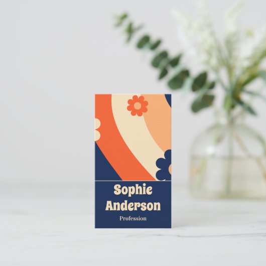 Retro Groovy Floral Business Card with QR Code 名刺 (スタンド正面)