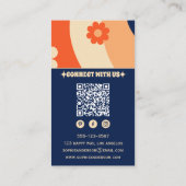 Retro Groovy Floral Business Card with QR Code 名刺 (裏面)