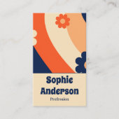 Retro Groovy Floral Business Card with QR Code 名刺 (正面)