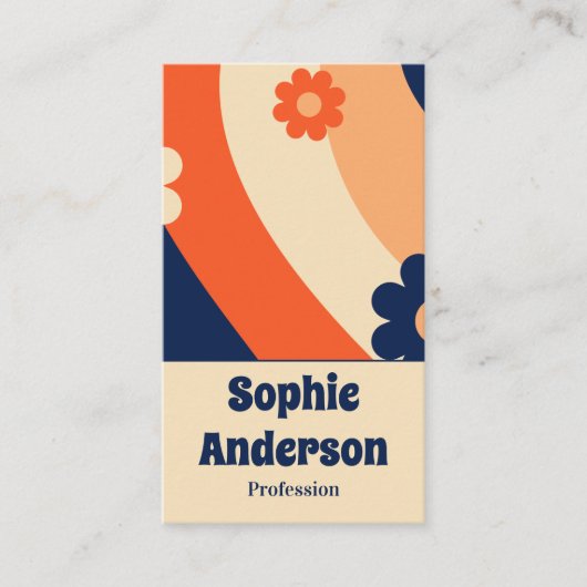 Retro Groovy Floral Business Card with QR Code 名刺 (正面)