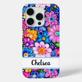 Retro Groovy Floral Personalized iPhone 15 Proケース