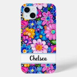 Retro Groovy Floral Personalized iPhone 15 Miniケース