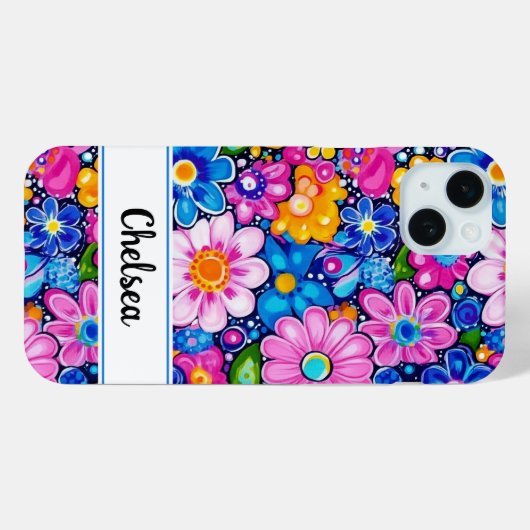 Retro Groovy Floral Personalized Case-Mate iPhoneケース (裏面 (横))