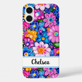 Retro Groovy Floral Personalized iPhone 16 Plusケース