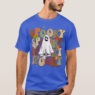 Retro Groovy Flower Pumpkin Spooky Halloween Ghost Tシャツ