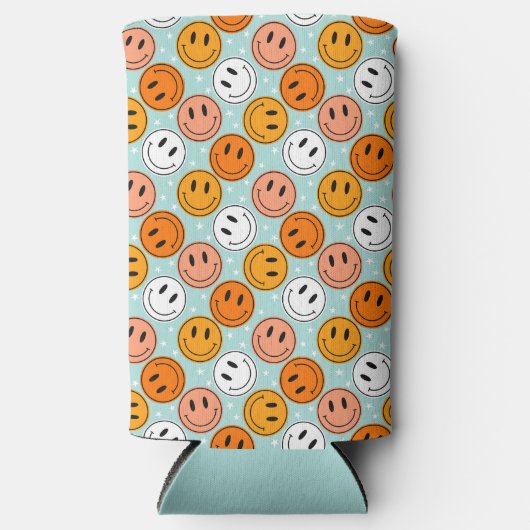 Retro groovy funny smile emoji Cooler スリム缶クーラー (正面)